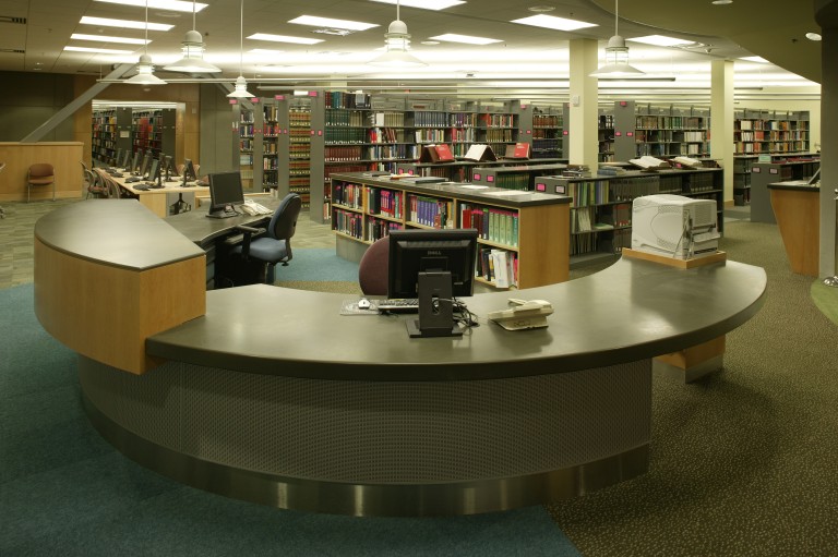 Library with hanging lights